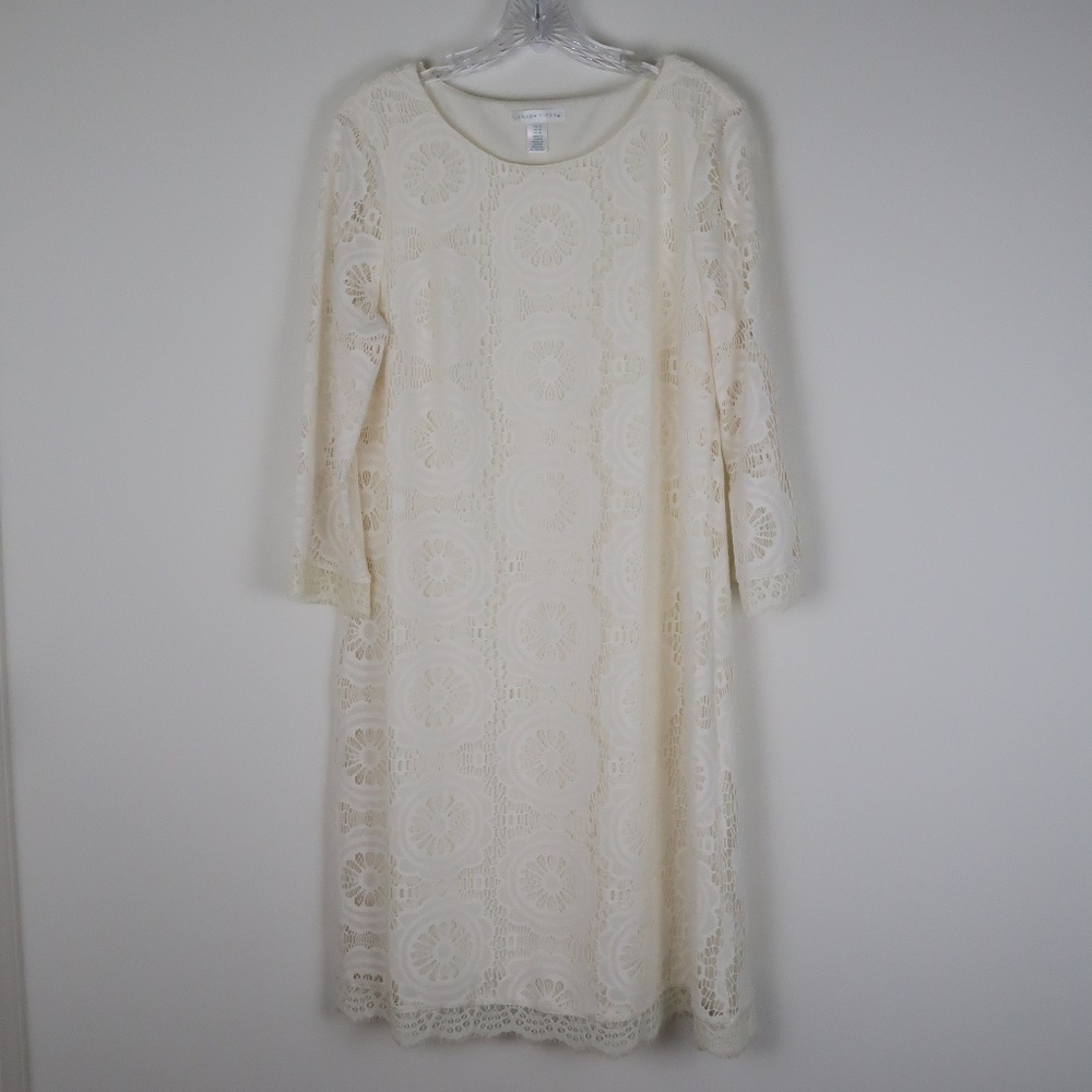 London Times Ivory Floral Lace Shift Dress 16